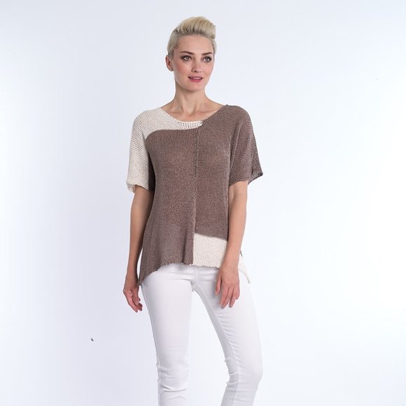 Colorblock Short Sleeve Lightweight Sweater - Picture 1 of 3